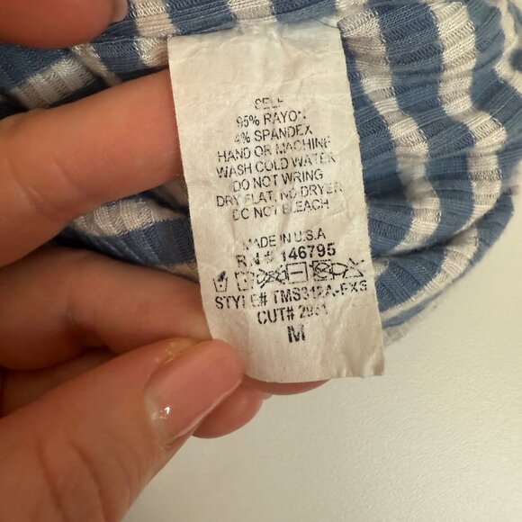 Dee Elly Blue & White Striped Wrap Crop Top Ribbed Sleeveless M - Picture 6 of 6